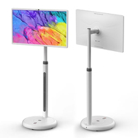 Monitor de TV LED Inteligente con Pantalla Táctil de 15.6 Pulgadas, Portátil, Móvil, con Soporte de Piso Inalámbrico, Blanco, Smart TV Full HD, para Educación al Aire Libre, 1 Año de Garantía