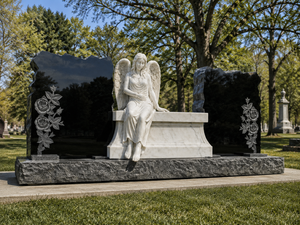 Monument funéraire moderne en granit chinois blanc Union STONE avec ailes et double cœur, pierre tombale en forme de cœur, ange, pour cimetière - Product Image 4