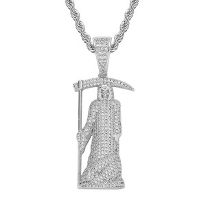 Stile Blues Hip Hop santa muerte Micro pieno di zircone cubico placcato in oro teschi di <span class=keywords><strong>falce</strong></span> <span class=keywords><strong>morte</strong></span> ciondolo per gli uomini gioielli - Product Image 2