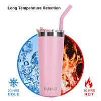 Nayad 22oz Tasse Isotherme À Double Paroi Acier Inoxydable 304 Isolation 24h Couvercle Transparent Bureau Trajet Custom OEM
