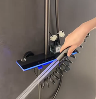 Ensemble de douche thermostatique à LED chromé poli, monté au plafond, avec affichage de la température, effet pluie et cascade, en laiton et céramique