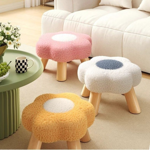 Flower Shape Upholstered <b>Stool</b> Solid Wood Legs For Living Room Home Children Adults Footstool - Product Image 1