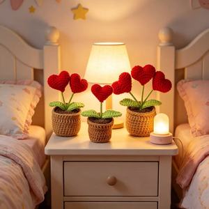 Planta en Maceta Tejida a Mano con Forma de Corazón, Decoración de Ganchillo que No se Desvanece, para Cualquier Ocasión - Product Image 6
