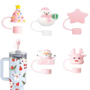 Cute Eco-Friendly CE Certified Disposable Christmas Pink Silicone Straw Covers 10mm/0.4In Lids <b>Protectors</b> Toppers Accessories - Product Image 2