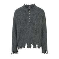 Pull en maille ras du cou déchiré pour homme, style rétro simple et design, idéal pour l'hiver