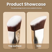 Ensemble de 3 pinceaux de maquillage Kabuki angulaires, poils synthétiques, manche en bois, virole en aluminium épaisse, logo personnalisé
