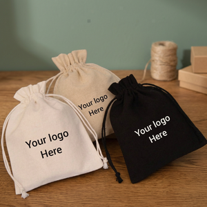Custom Cotton Drawstring <b>Bag</b> <b>Mini</b> Size White Beige <b>Black</b> Gift Pouch With Logo Print For Packaging - Product Image 2