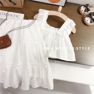 Conjunto de 2 Piezas para Niña, Suave y Agradable al Tacto, Mezcla de Algodón, <span class=keywords><strong>Top</strong></span> con <span class=keywords><strong>Tirantes</strong></span> y Falda con Detalles de Encaje - Product Image 3