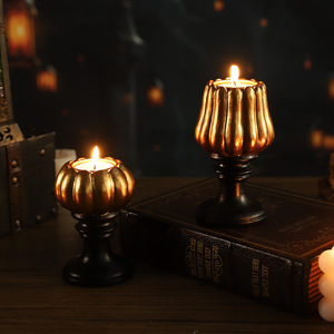 Portavelas de Calabaza de Halloween de Mystic Arts, Base Dorada y Negra, Adorno Decorativo para el Hogar, Hotel o Restaurante - Product Image 4