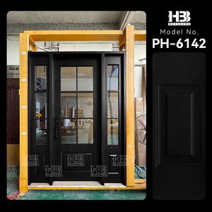 Porte d'Ingresso Residenziali in Legno Massiccio Blu Navy Design Transizionale con Doppi Vetri Temperati Laterali per Casa - Product Image 2