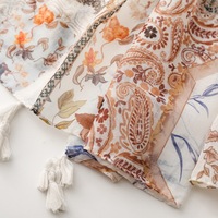 Écharpe à franges de style ethnique, couleur beige, imprimé fleurs de cachemire, 180*90cm, grande écharpe en voile de coton à motif paisley