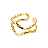 Bague ouverte asymétrique double couche en cuivre plaqué or 18 carats, style niche, empilable, tendance, pour femme - Meilleure vente