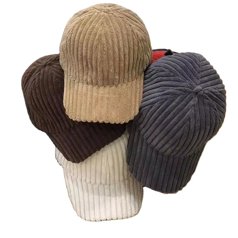 2024 yeni moda Vintage kış sıcak kadife nervürlü düz renk özel Logo Unisex spor beyzbol şapkası şapka