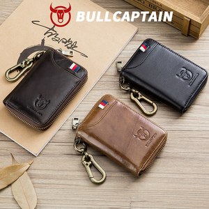 Cartera BULLCAPTAIN RFID para Hombre, de Cuero Marrón Retro, con Ranuras para Tarjetas, Cierre de Cremallera, Mini Porta Tarjetas, Llavero, de Cuero Genuino - Product Image 2
