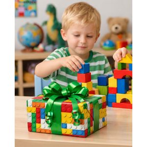 Papier d'emballage en forme de blocs de construction, 17 pouces x 16,5 pieds, design de briques colorées, pour cadeaux, artisanat, anniversaire, Noël - Product Image 6