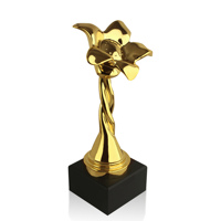 Personnalisé Plaqué Or Fleur Métal Bois Base Événement Souvenir Cadeaux Ensemble Kapok Trophée Coulée Mode Élégant Design Spécial Personnalisé