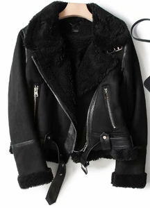 Giacca da Moto da <span class=keywords><strong>Donna</strong></span> Spessa in Ecopelle Scamosciata con Revers Ampi <span class=keywords><strong>Cappotto</strong></span> Invernale - Product Image 5