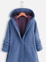 Nouvelle Veste Décontractée Hiver 2026 pour Femme Grande Taille, en Velours Côtelé à Manches Longues avec Capuche, en Tissu Tricoté Coton, Boutonnée, Style Streetwear