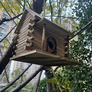 1 pièce Niche à oiseaux en bois carbonisé rétro, design vieilli à suspendre, pour colibris et autres petits oiseaux - Product Image 5