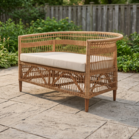 Dernière conception demi-cage ressemble à un canapé en rotin, cadre de canne et chaise longue tissée en rotin avec coussin