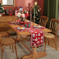 Chemin de table de Noël de luxe JU-463, jacquard, boules de Noël, anneaux de clochettes, chemins de table avec pompons