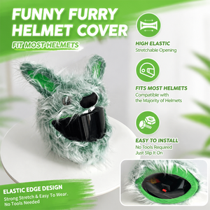 Housse de casque de moto amusante en peluche verte en forme de lapin, housse de casque intégral en peluche, décoration pour casque de moto - Product Image 2