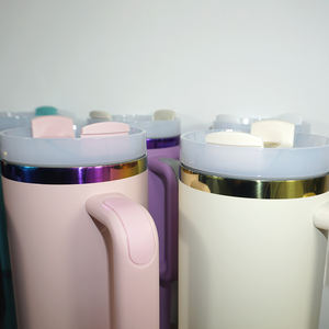 Botella de Agua de Acero Inoxidable Ecológica Personalizada al por Mayor con Recubrimiento Arcoíris, Vaso de Gran Capacidad de 40oz con Asa y Pajita - Product Image 3