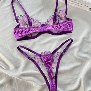 Conjunto de Lencería Sexy de Dos Piezas con Bordado de Encaje para Mujer, Conjunto de Sujetador Push-Up Delgado para Senos Grandes, Control Ligero, Color Morado - Product Image 4