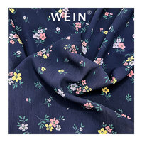 WI-B05 personnalisé léger froissé mousseline de soie tissus bleu foncé imprimé floral tissu pour robes