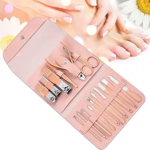 Super Custom Logo Reusable Stainless Steel Home Rose Gold 16 In 1 Manicure And Pedicure Professional Kit Nail Tools Manicure Set