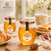 Botol Kaca Madu Grosir Logo Kustom 100ml 180ml 400ml 750ml dengan Tutup Logam Berusuk Putar untuk Kemasan Makanan Bolong