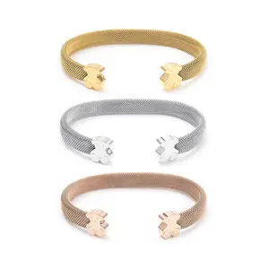 New arrival stainless steel gold Plated bear pendant open adjustable bangle bracelet