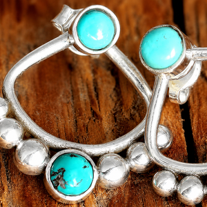 Orecchini a perno e a clip turchesi a doppio uso, orecchini combinati fronte-retro vintage bohémien per l'uso quotidiano da donna - Product Image 5