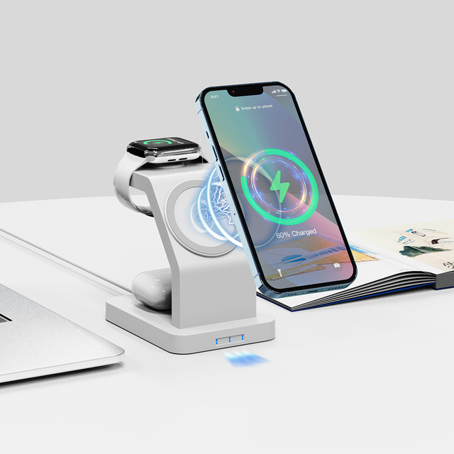 3 in 1 Magnetic Wireless Charger with PD for iPhone 12/13/14/15/16/17 for AirPods & Watch