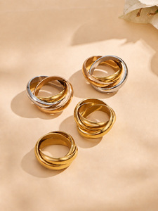 Trendy Triple Interlocked Rolling Gold <b>Ring</b>, Polished 3 Intertwined Bands Stainless Steel Stackable Statement Finger <b>Ring</b> - Product Image 3
