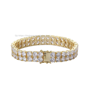 10mm Double Row Tennis <b>Bracelet</b> Double Row <b>Copper</b> Zirconia Hip Hop <b>Bracelet</b> Tanjing Fashion Lijing Necklace - Product Image 3