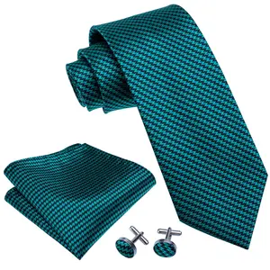 Herren Krawatten 100% Seide Jacquard Blau Solide Silk Krawatten Taschentuch Manschettenknöpfe Krawatte Set