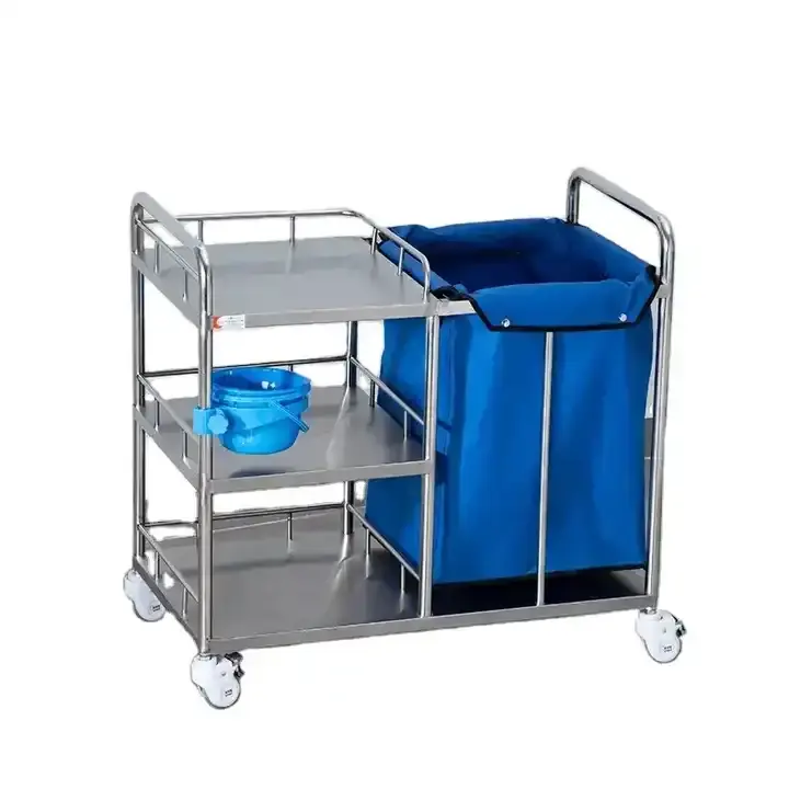 Mobiliário hospitalar Waste cleaning trolley barato Stainless Steel Medical Clinic Waste cleaning trolley