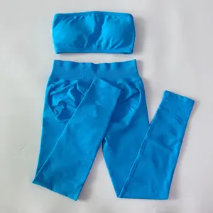 DCK-905 2-delige sportset dames rugloze bandeau sportbeha scrunch leggings yogakleding workout kleding outfits gymset - Product Image 3