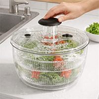 Keuken groente droogbak plastic handmatige slacentrifuge met transparant deksel antislip groente fruit centrifuge droger