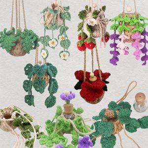 Crochet Potted Plant <b>Car</b> Air Freshener Handmade Wool Flower Hanging <b>Diffuser</b> Glass Perfume <b>Bottle</b> Rearview Mirror Wholesale - Product Image 3
