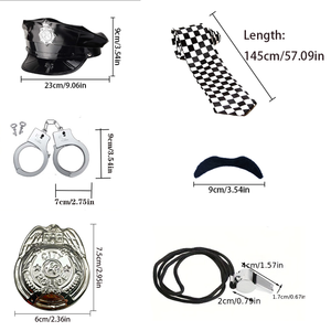 Kit de cosplay d'agent de police avec menottes, insigne, sifflet, cravate et fausse moustache pour adulte, idéal pour les fêtes à thème d'Halloween - Product Image 2