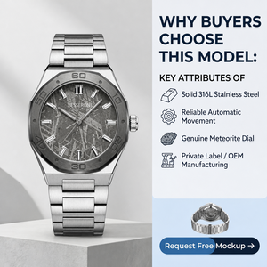 Montre-bracelet automatique mécanique à remontage automatique pour homme, cadran en acier inoxydable, bracelet en acier inoxydable, modèle Factory Meteorite, 8215, marque privée. - Product Image 1