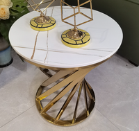 Table d'angle de canapé ronde plaquée or, en acier inoxydable, en marbre