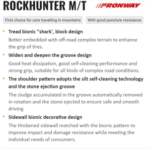 Pneu radial LT265/75R16 W ROCKHUNTER M/T, état neuf, pour voyages en montagne, résistance aux crevaisons, performance 265/75R16 - Product Image 6