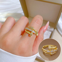 Classique Double Couche Twist Croix Zircon Nail Anneau Réglable pour les Femmes Personnalisé Marque De Mode Avancée Bijoux Cadeau De Fête
