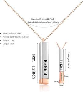 Be Kind Of A B con collar de información oculta, collar de barra Vertical tallada en 3D, tubo cuadrado de acero inoxidable para mejores amigos - Product Image 4