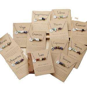 Collana di gioielli 12 segni zodiacali ciondolo con costellazione in acciaio inossidabile collana di <span class=keywords><strong>pietra</strong></span> grezza - Product Image 1