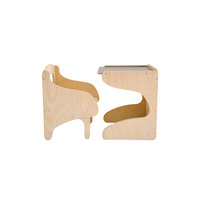 Ensemble bureau et chaise d'apprentissage en bois massif moderne avec coins arrondis et rangement pour école, hôpital, hôtel, salon, chambre