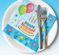 Serviettes en papier jetables bleues pour fête d'anniversaire, décoration de table festive, serviettes imprimées Joyeux Anniversaire, fournitures pour fête d'anniversaire de garçons